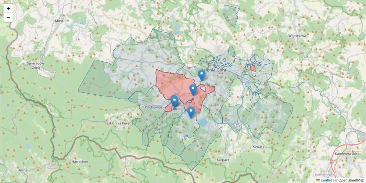 Szczegółowa mapa kodu pocztowego 58-560 z granicami, sąsiednimi kodami pocztowymi i urzędami pocztowymi