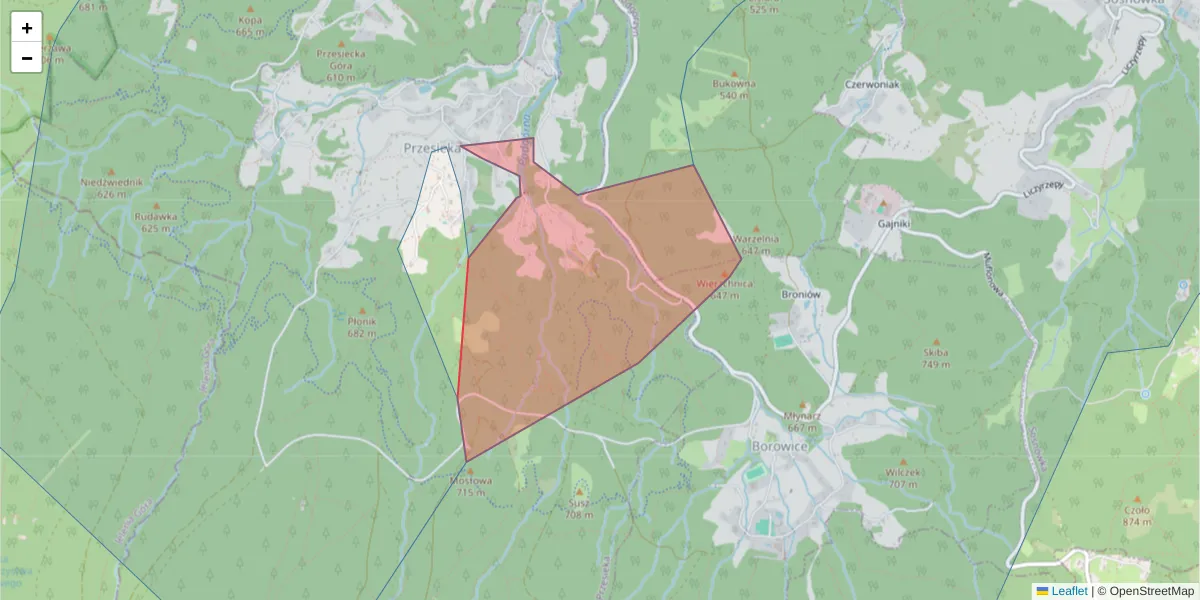 Szczegółowa mapa kodu pocztowego 58-563 z granicami, sąsiednimi kodami pocztowymi i urzędami pocztowymi