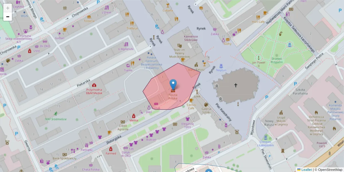 Szczegółowa mapa kodu pocztowego 59-205 z granicami, sąsiednimi kodami pocztowymi i urzędami pocztowymi