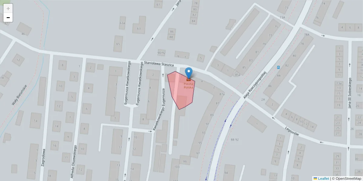 Szczegółowa mapa kodu pocztowego 59-206 z granicami, sąsiednimi kodami pocztowymi i urzędami pocztowymi