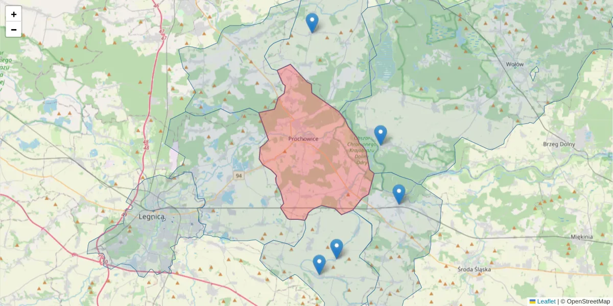Szczegółowa mapa kodu pocztowego 59-230 z granicami, sąsiednimi kodami pocztowymi i urzędami pocztowymi
