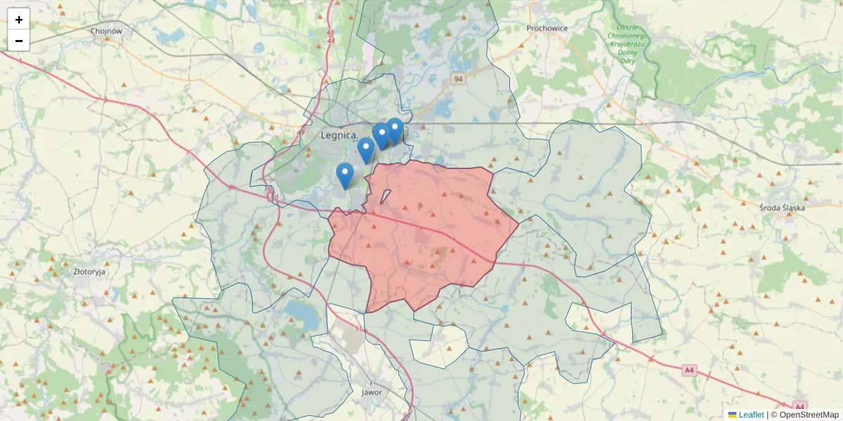 Szczegółowa mapa kodu pocztowego 59-241 z granicami, sąsiednimi kodami pocztowymi i urzędami pocztowymi