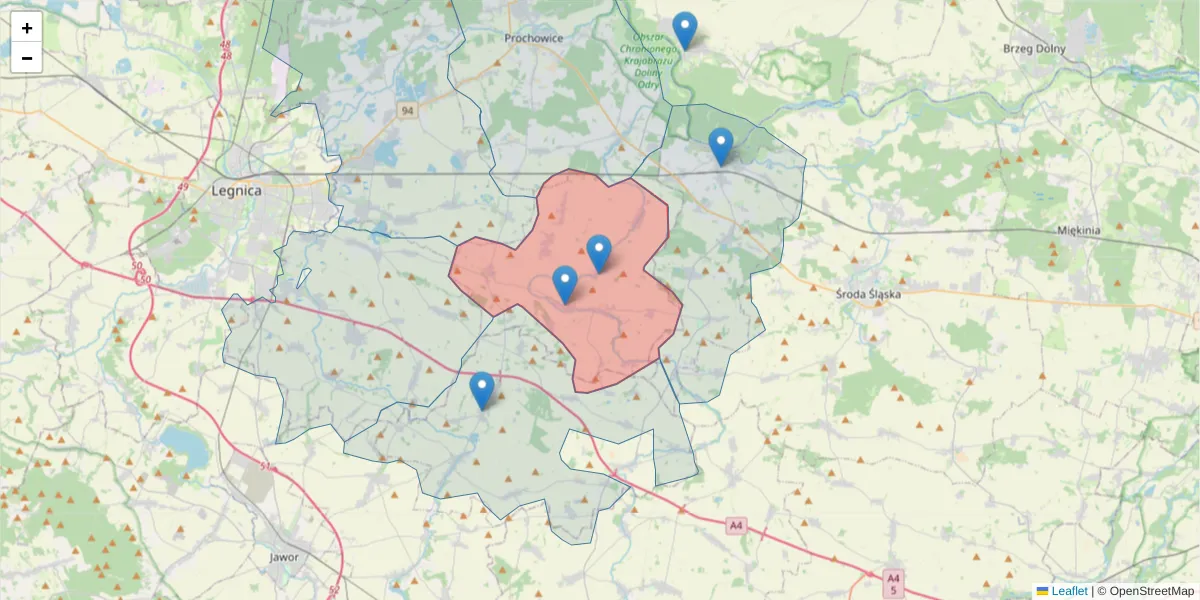 Szczegółowa mapa kodu pocztowego 59-243 z granicami, sąsiednimi kodami pocztowymi i urzędami pocztowymi