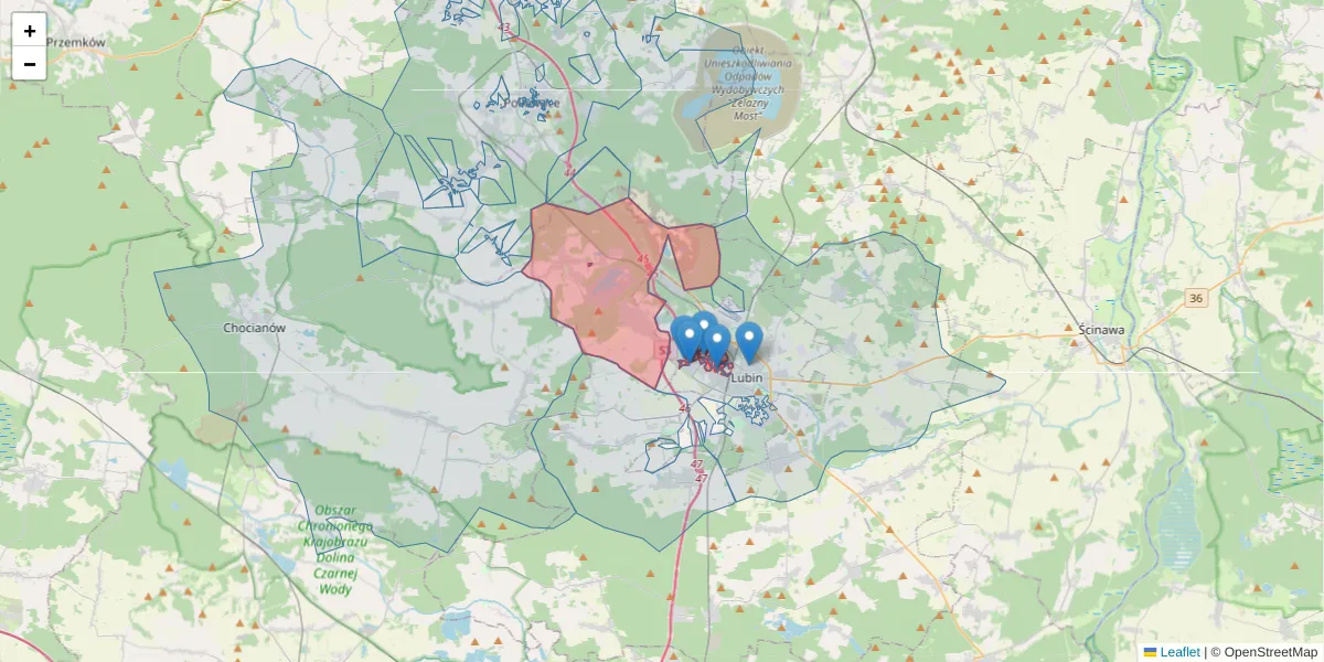 Szczegółowa mapa kodu pocztowego 59-335 z granicami, sąsiednimi kodami pocztowymi i urzędami pocztowymi