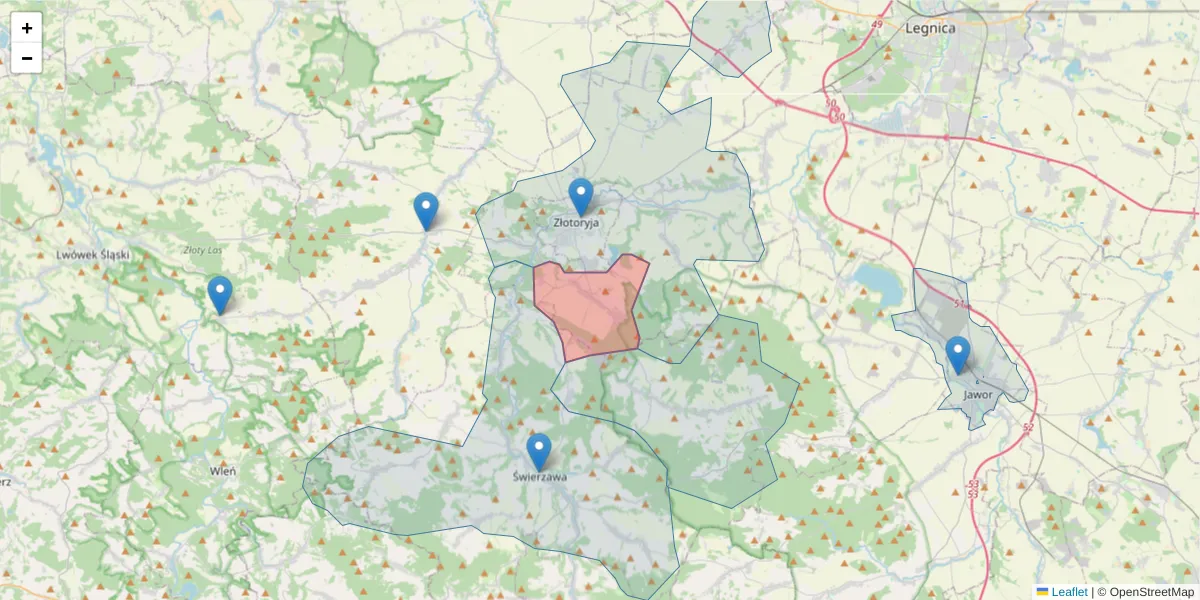 Szczegółowa mapa kodu pocztowego 59-513 z granicami, sąsiednimi kodami pocztowymi i urzędami pocztowymi