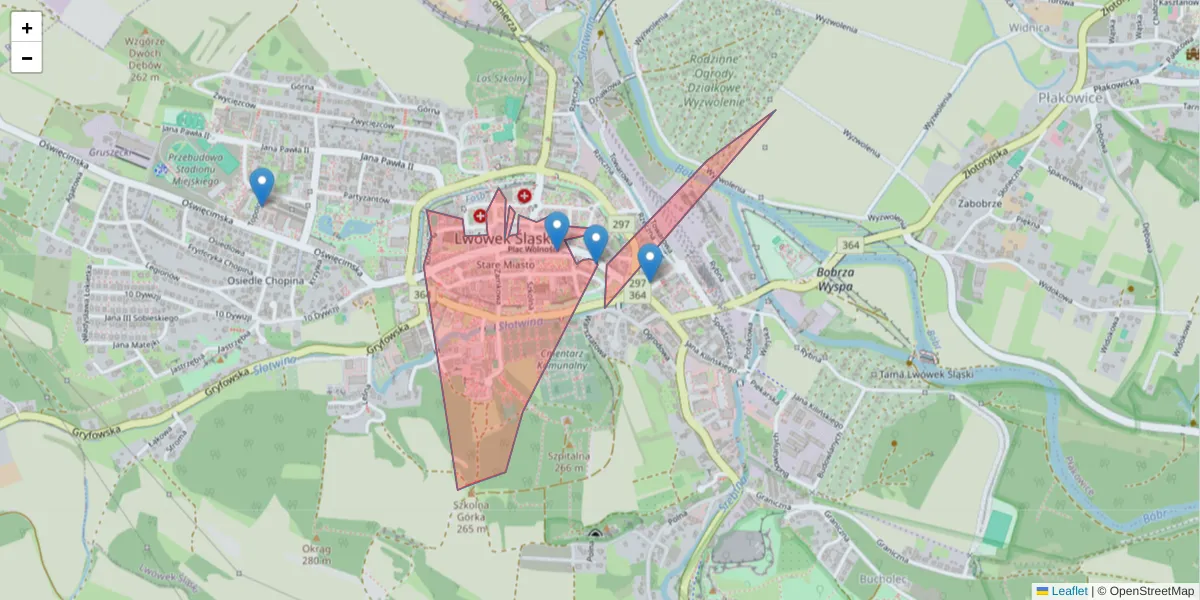 Szczegółowa mapa kodu pocztowego 59-602 z granicami, sąsiednimi kodami pocztowymi i urzędami pocztowymi