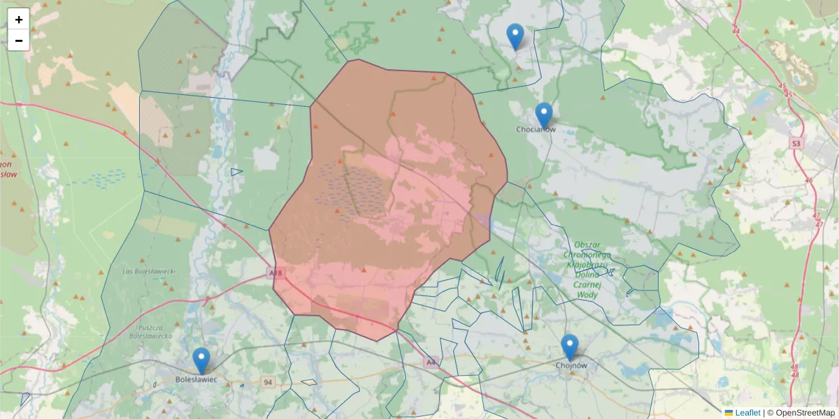Szczegółowa mapa kodu pocztowego 59-706 z granicami, sąsiednimi kodami pocztowymi i urzędami pocztowymi