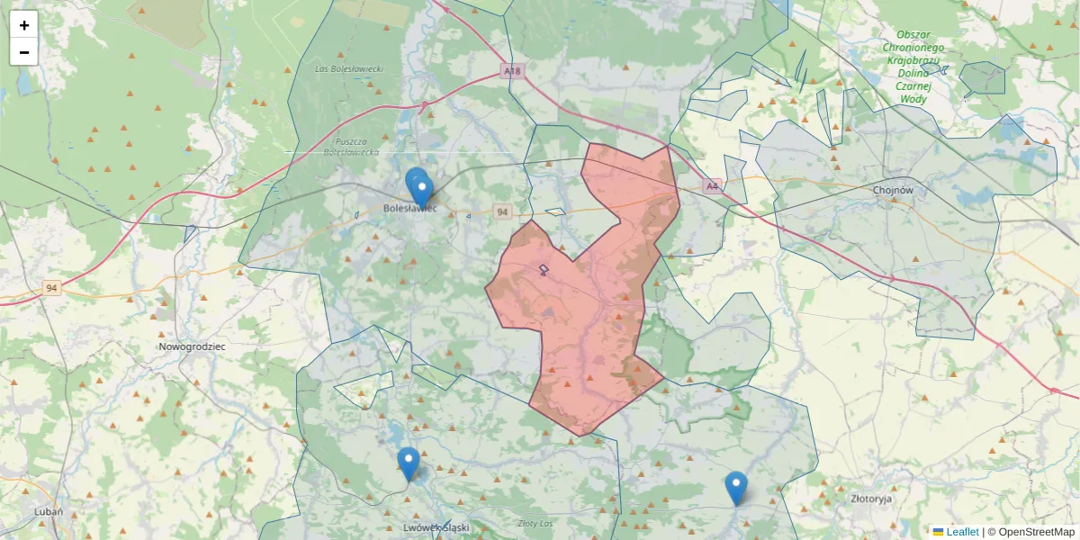 Szczegółowa mapa kodu pocztowego 59-720 z granicami, sąsiednimi kodami pocztowymi i urzędami pocztowymi