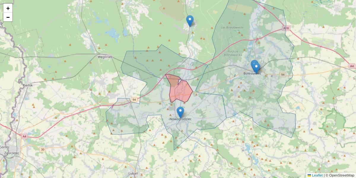 Szczegółowa mapa kodu pocztowego 59-731 z granicami, sąsiednimi kodami pocztowymi i urzędami pocztowymi