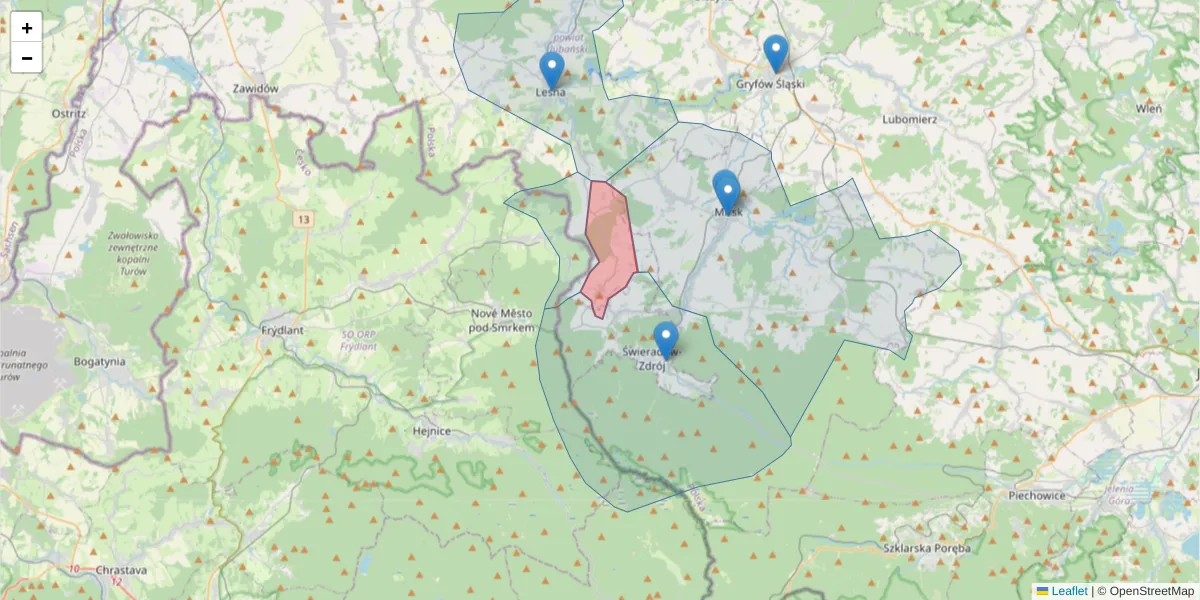 Szczegółowa mapa kodu pocztowego 59-814 z granicami, sąsiednimi kodami pocztowymi i urzędami pocztowymi