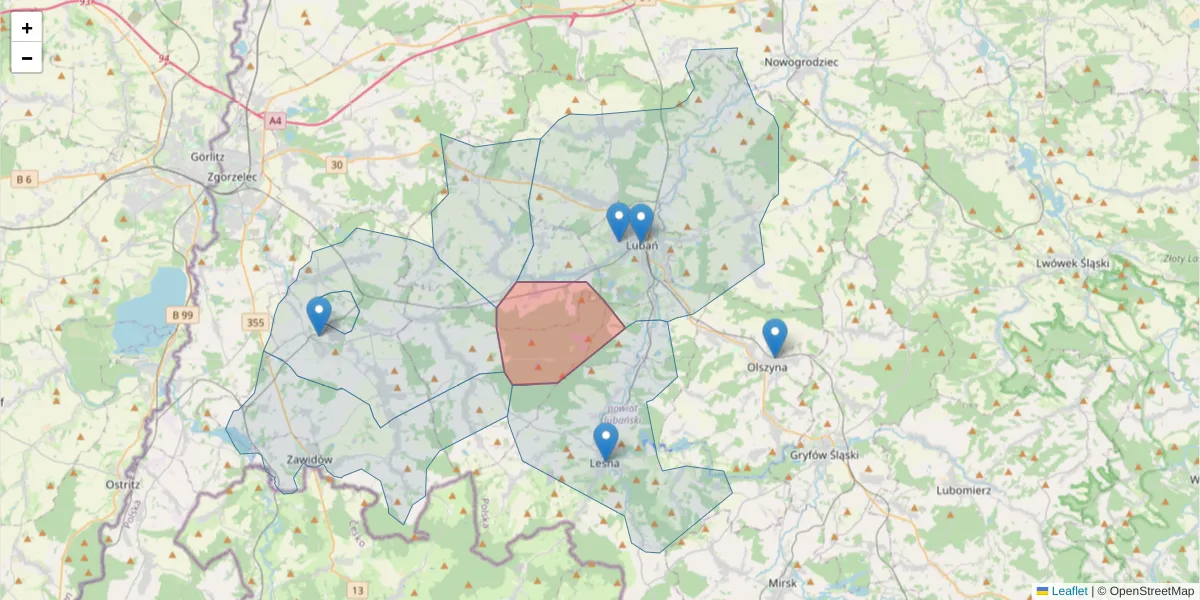 Szczegółowa mapa kodu pocztowego 59-816 z granicami, sąsiednimi kodami pocztowymi i urzędami pocztowymi