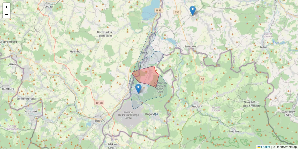 Szczegółowa mapa kodu pocztowego 59-915 z granicami, sąsiednimi kodami pocztowymi i urzędami pocztowymi