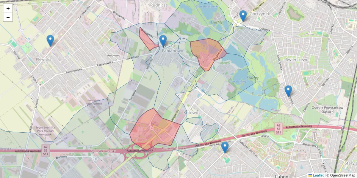 Szczegółowa mapa kodu pocztowego 60-004 z granicami, sąsiednimi kodami pocztowymi i urzędami pocztowymi