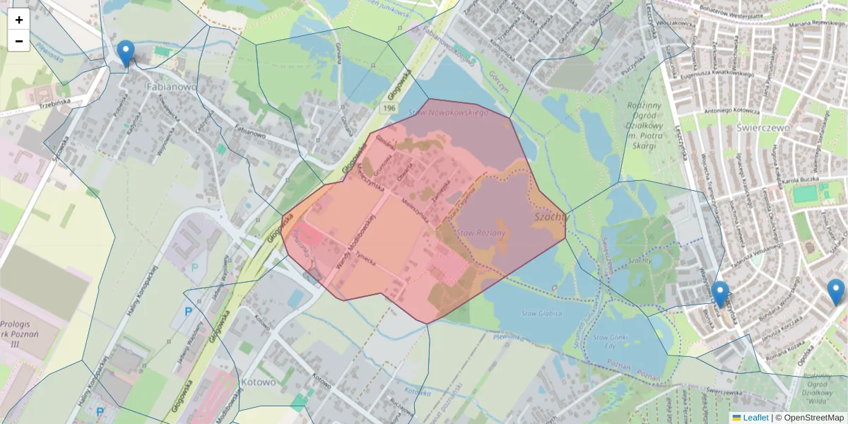 Szczegółowa mapa kodu pocztowego 60-008 z granicami, sąsiednimi kodami pocztowymi i urzędami pocztowymi