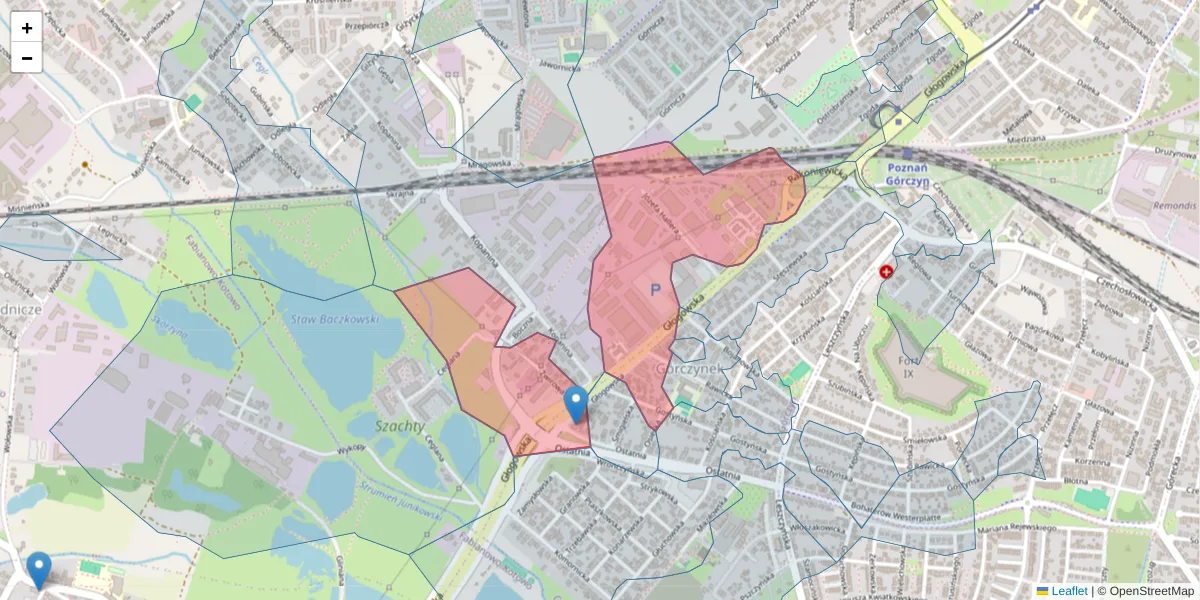 Szczegółowa mapa kodu pocztowego 60-104 z granicami, sąsiednimi kodami pocztowymi i urzędami pocztowymi
