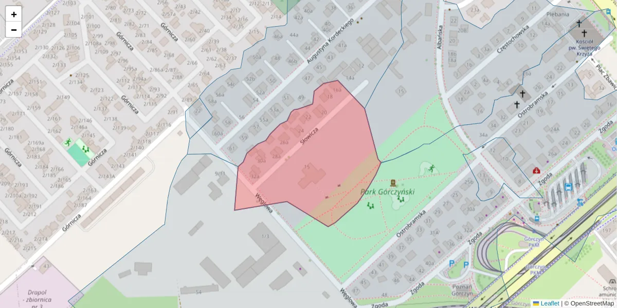Szczegółowa mapa kodu pocztowego 60-121 z granicami, sąsiednimi kodami pocztowymi i urzędami pocztowymi