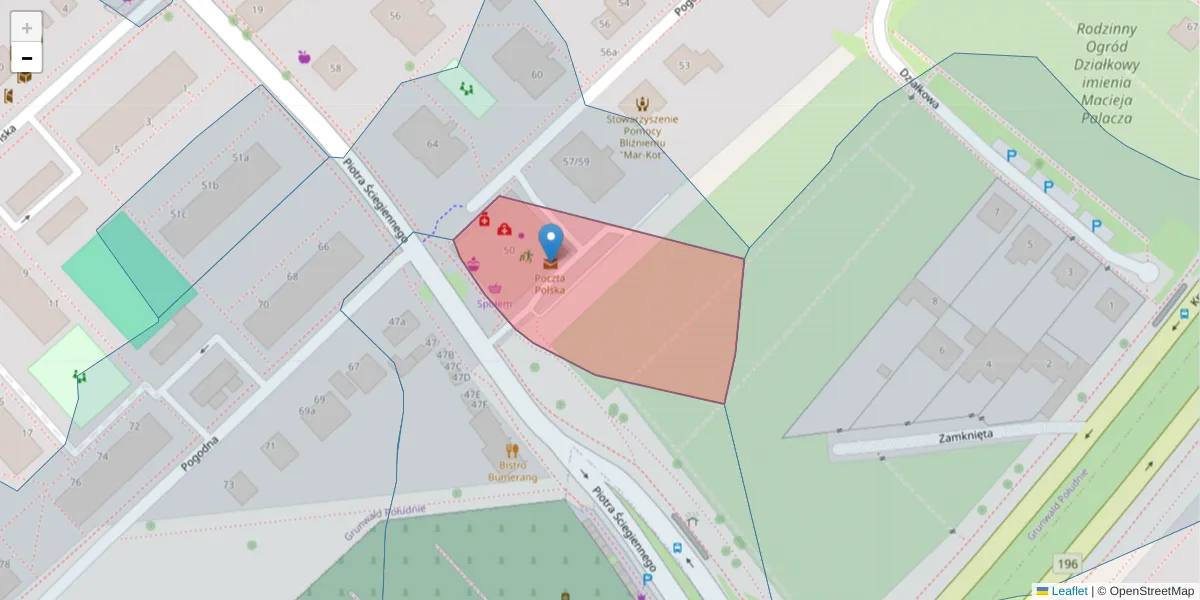 Szczegółowa mapa kodu pocztowego 60-130 z granicami, sąsiednimi kodami pocztowymi i urzędami pocztowymi