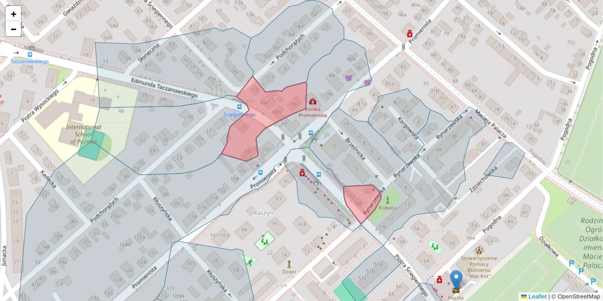Szczegółowa mapa kodu pocztowego 60-139 z granicami, sąsiednimi kodami pocztowymi i urzędami pocztowymi