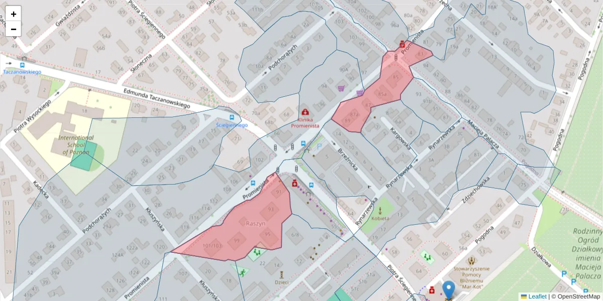Szczegółowa mapa kodu pocztowego 60-141 z granicami, sąsiednimi kodami pocztowymi i urzędami pocztowymi