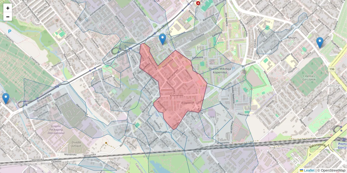 Szczegółowa mapa kodu pocztowego 60-162 z granicami, sąsiednimi kodami pocztowymi i urzędami pocztowymi