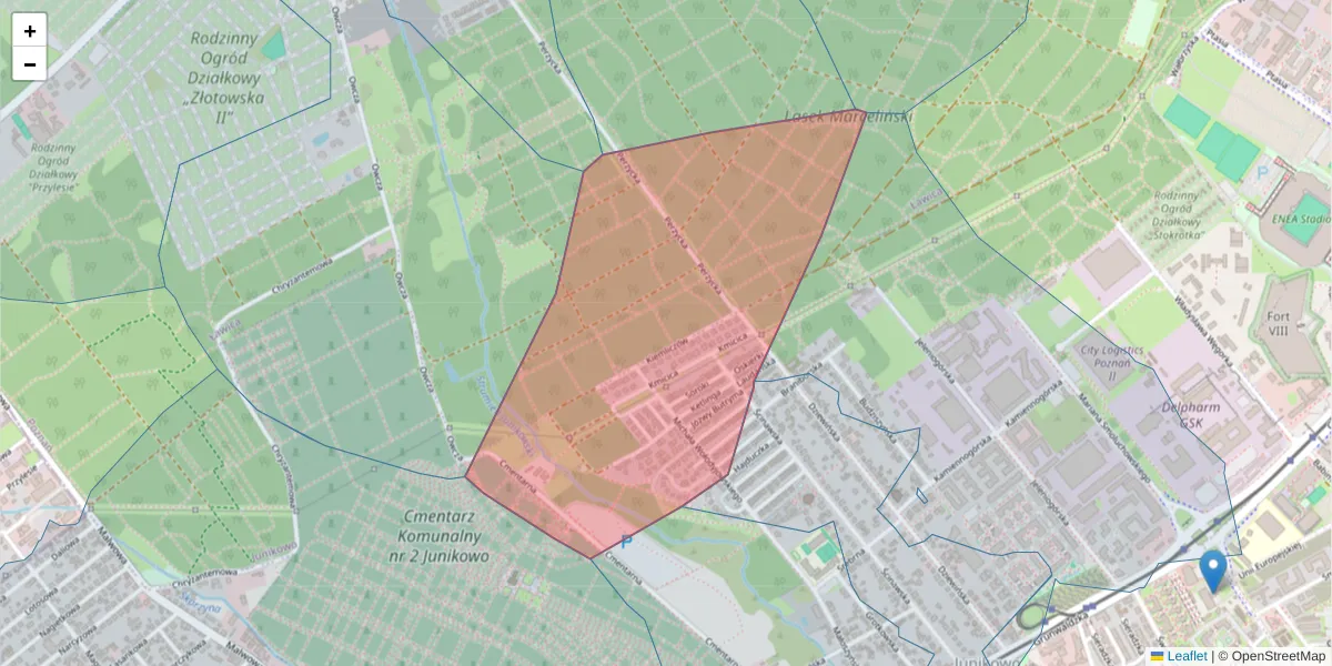 Szczegółowa mapa kodu pocztowego 60-177 z granicami, sąsiednimi kodami pocztowymi i urzędami pocztowymi
