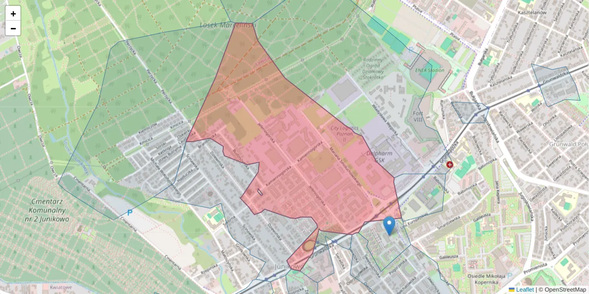 Szczegółowa mapa kodu pocztowego 60-179 z granicami, sąsiednimi kodami pocztowymi i urzędami pocztowymi