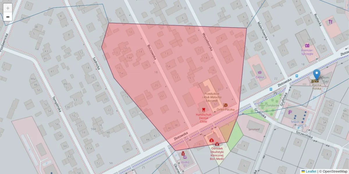 Szczegółowa mapa kodu pocztowego 60-188 z granicami, sąsiednimi kodami pocztowymi i urzędami pocztowymi