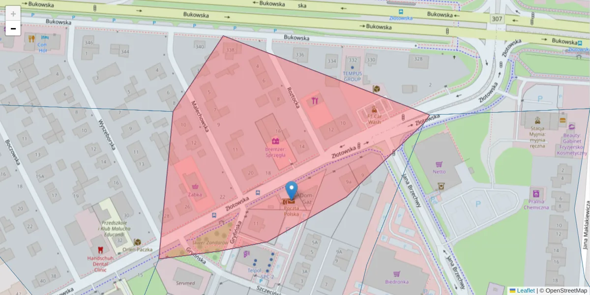 Szczegółowa mapa kodu pocztowego 60-190 z granicami, sąsiednimi kodami pocztowymi i urzędami pocztowymi