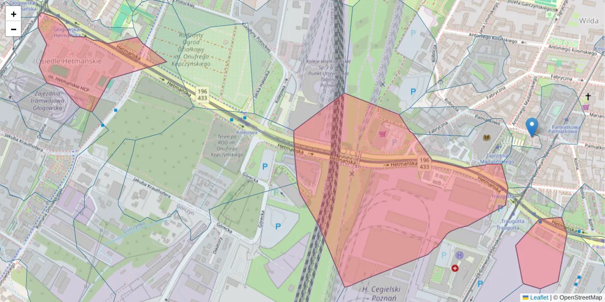 Szczegółowa mapa kodu pocztowego 60-219 z granicami, sąsiednimi kodami pocztowymi i urzędami pocztowymi