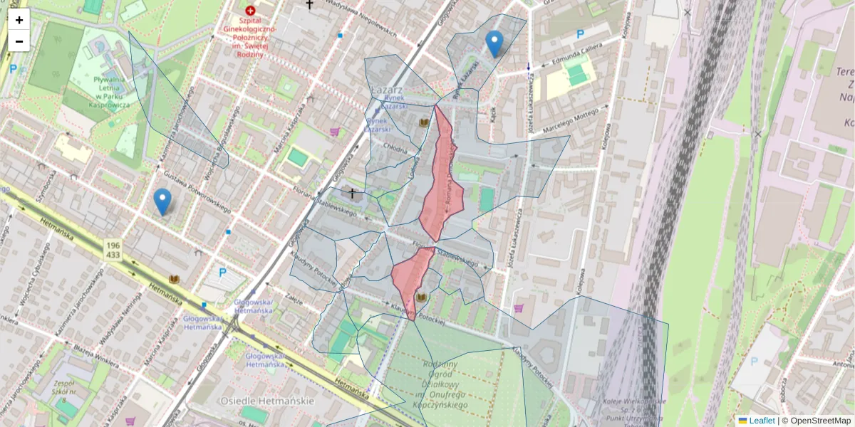 Szczegółowa mapa kodu pocztowego 60-221 z granicami, sąsiednimi kodami pocztowymi i urzędami pocztowymi