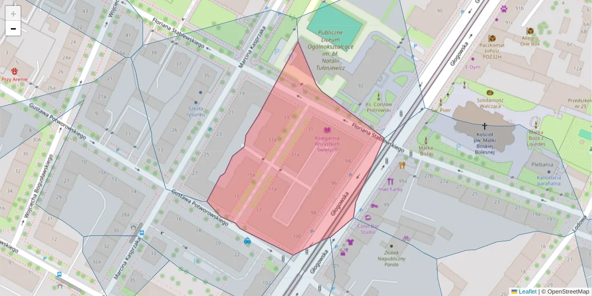 Szczegółowa mapa kodu pocztowego 60-223 z granicami, sąsiednimi kodami pocztowymi i urzędami pocztowymi