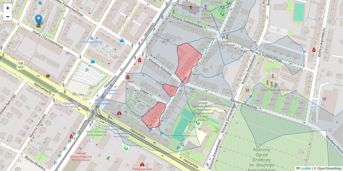 Szczegółowa mapa kodu pocztowego 60-225 z granicami, sąsiednimi kodami pocztowymi i urzędami pocztowymi