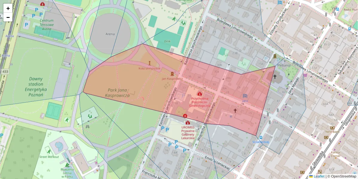 Szczegółowa mapa kodu pocztowego 60-231 z granicami, sąsiednimi kodami pocztowymi i urzędami pocztowymi