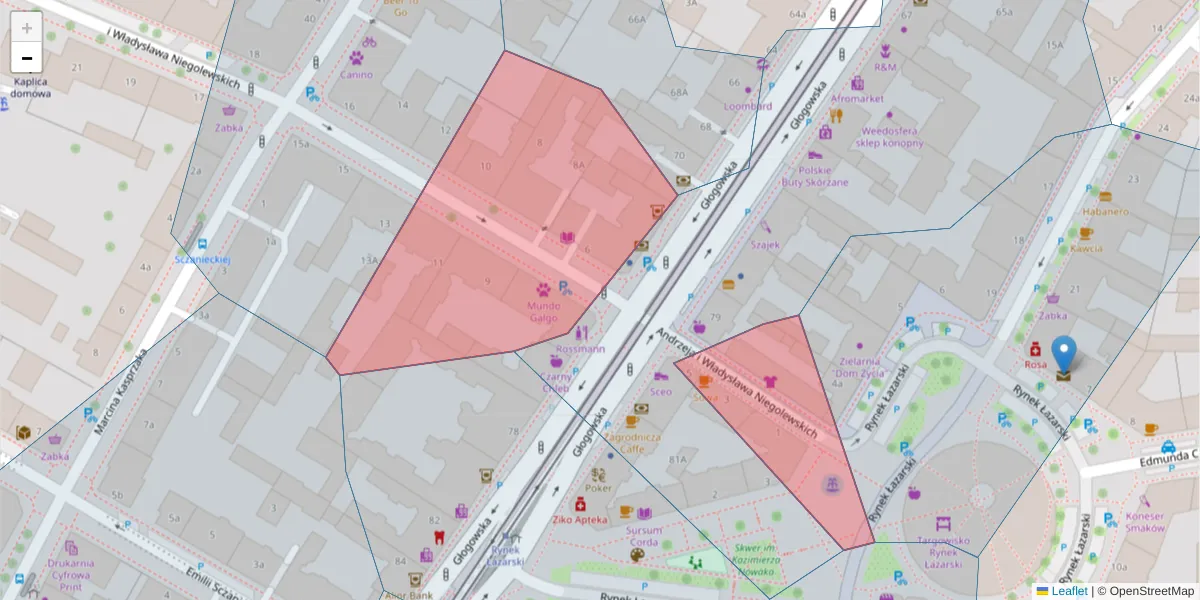 Szczegółowa mapa kodu pocztowego 60-232 z granicami, sąsiednimi kodami pocztowymi i urzędami pocztowymi