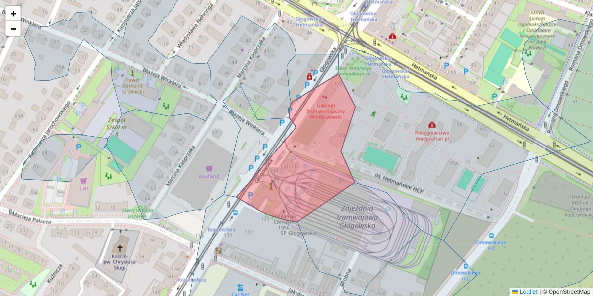 Szczegółowa mapa kodu pocztowego 60-244 z granicami, sąsiednimi kodami pocztowymi i urzędami pocztowymi