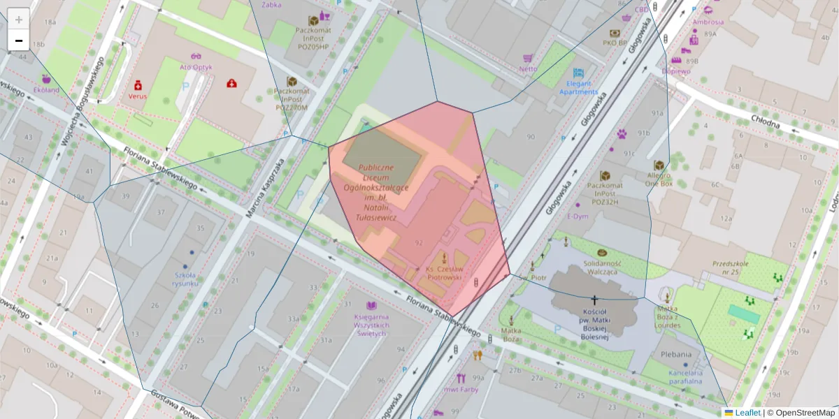 Szczegółowa mapa kodu pocztowego 60-262 z granicami, sąsiednimi kodami pocztowymi i urzędami pocztowymi