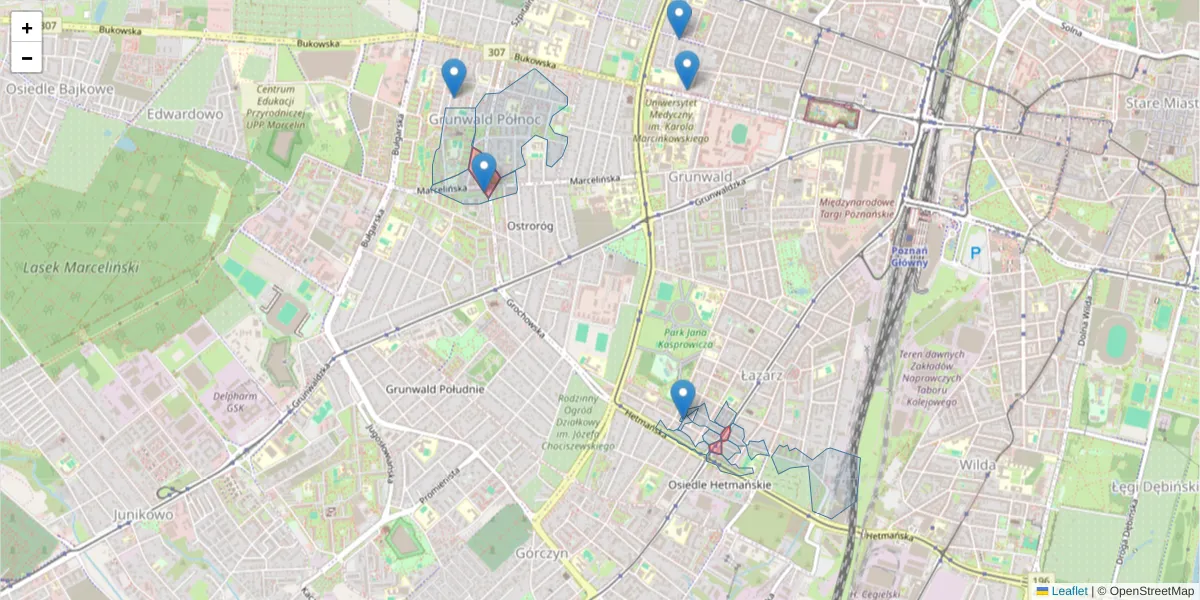Szczegółowa mapa kodu pocztowego 60-266 z granicami, sąsiednimi kodami pocztowymi i urzędami pocztowymi