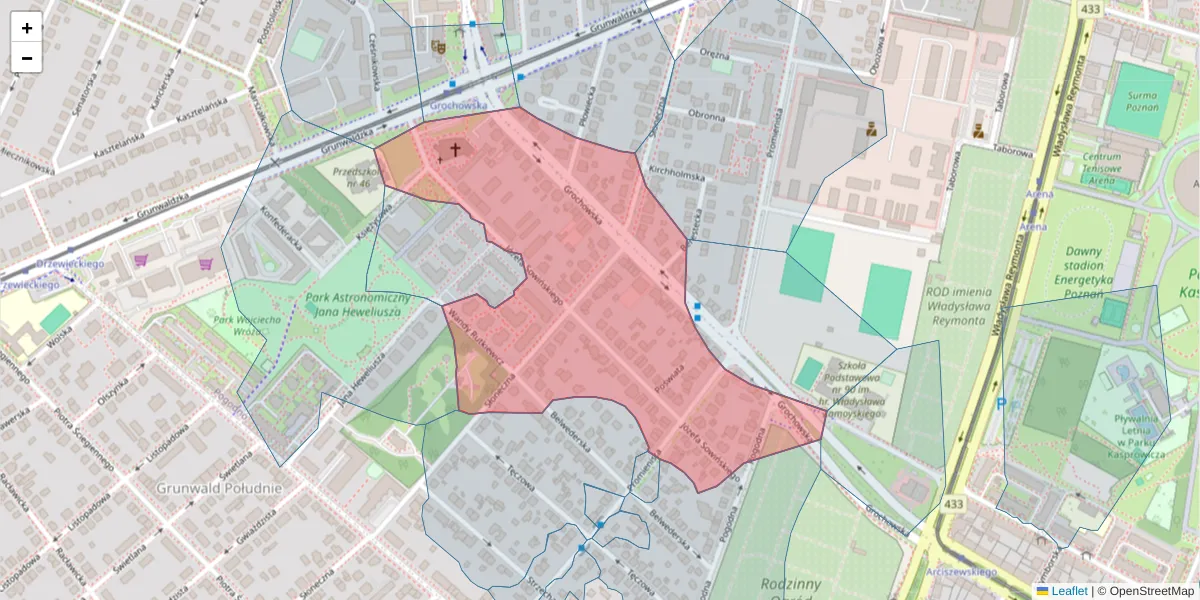 Szczegółowa mapa kodu pocztowego 60-282 z granicami, sąsiednimi kodami pocztowymi i urzędami pocztowymi