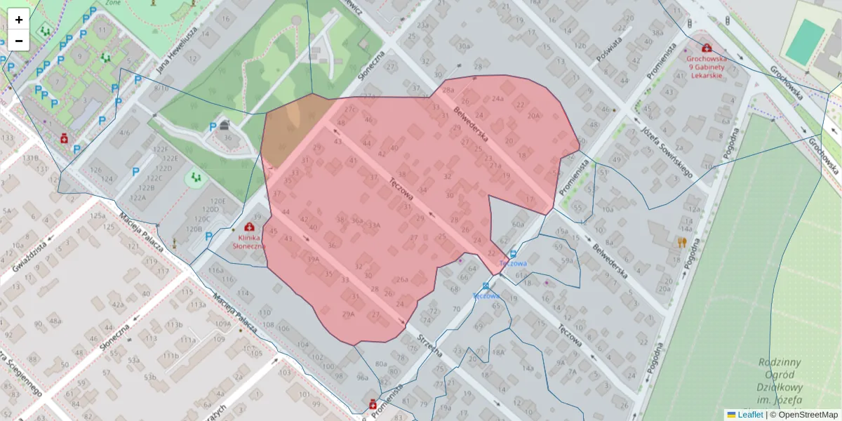 Szczegółowa mapa kodu pocztowego 60-287 z granicami, sąsiednimi kodami pocztowymi i urzędami pocztowymi