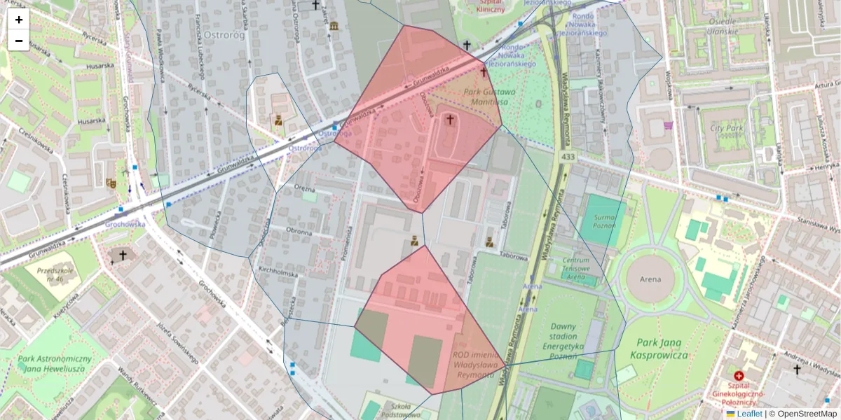 Szczegółowa mapa kodu pocztowego 60-288 z granicami, sąsiednimi kodami pocztowymi i urzędami pocztowymi