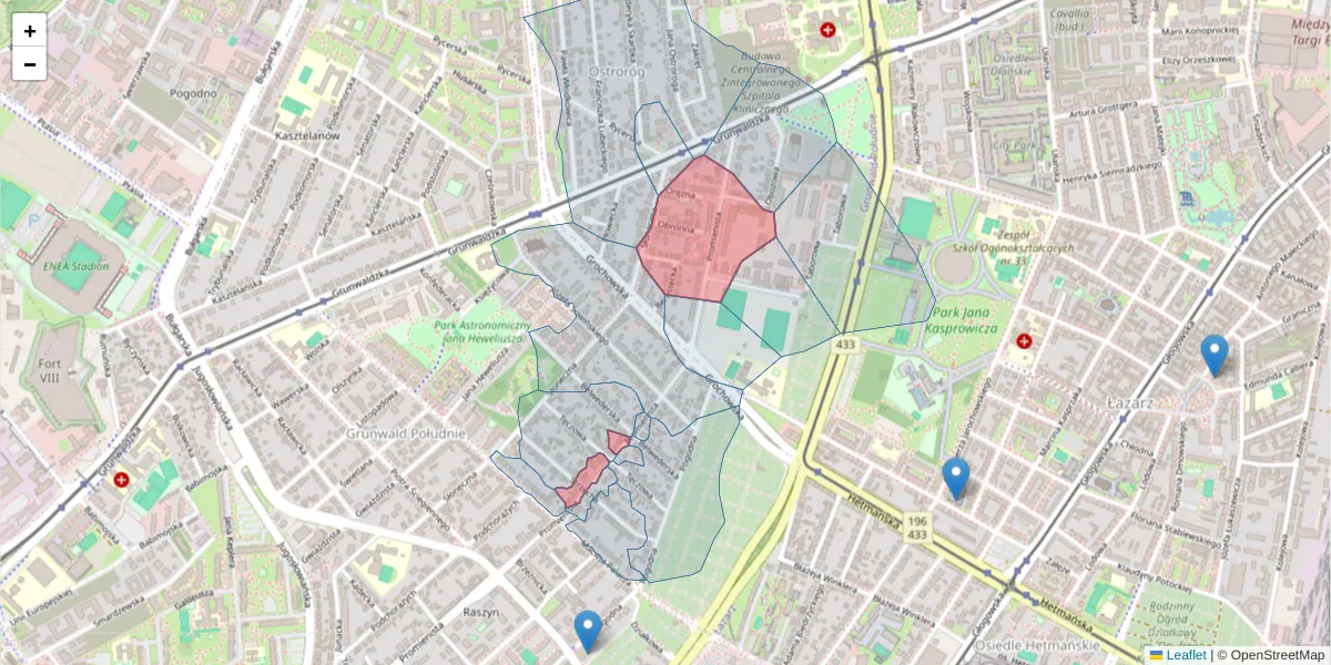 Szczegółowa mapa kodu pocztowego 60-289 z granicami, sąsiednimi kodami pocztowymi i urzędami pocztowymi