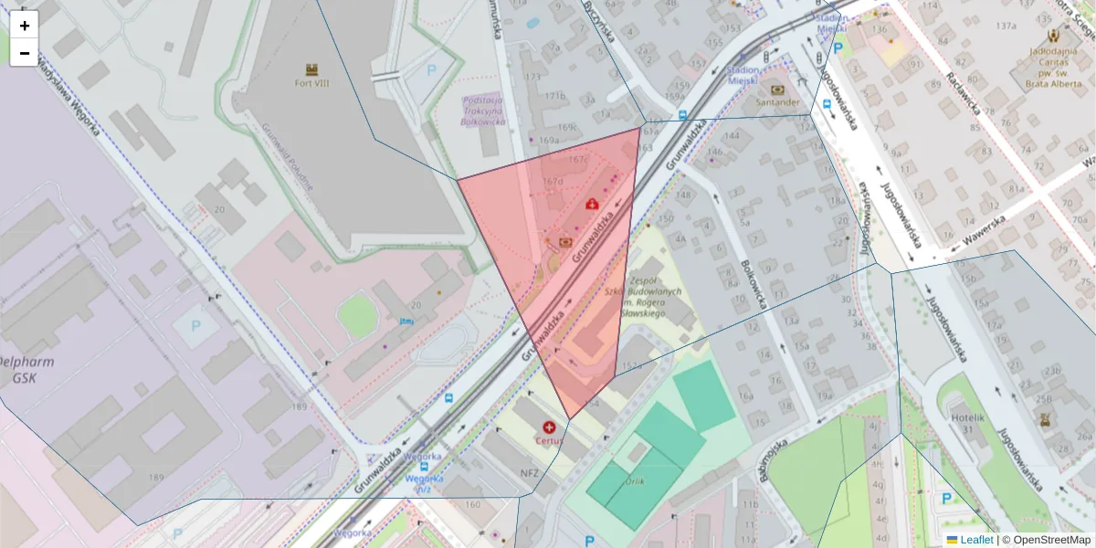 Szczegółowa mapa kodu pocztowego 60-322 z granicami, sąsiednimi kodami pocztowymi i urzędami pocztowymi
