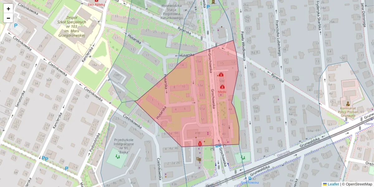 Szczegółowa mapa kodu pocztowego 60-332 z granicami, sąsiednimi kodami pocztowymi i urzędami pocztowymi
