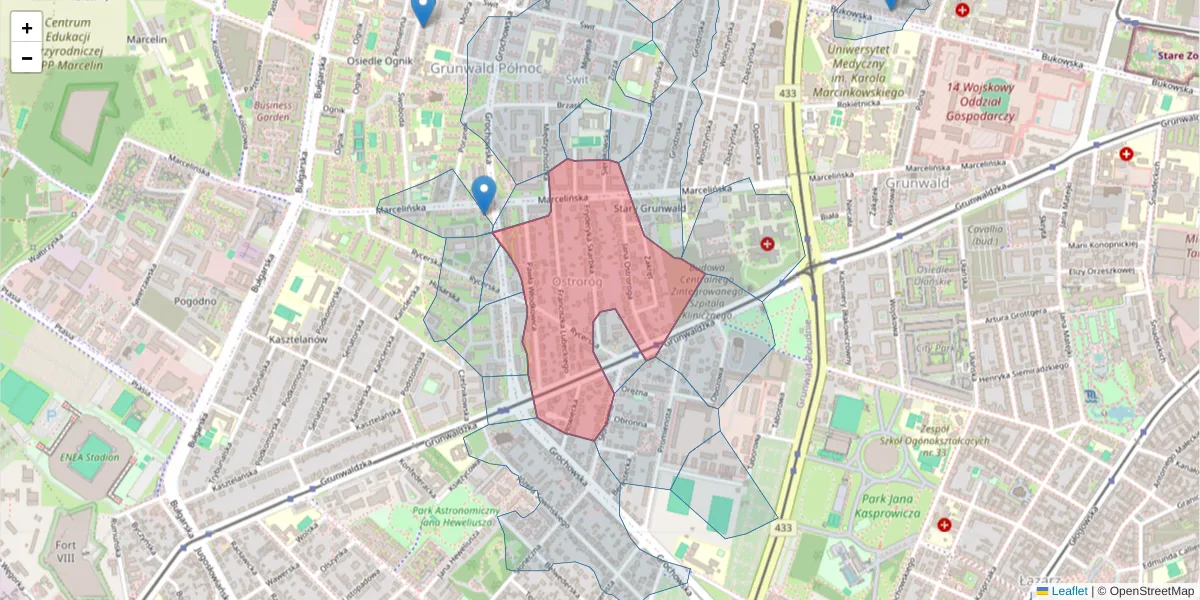 Szczegółowa mapa kodu pocztowego 60-348 z granicami, sąsiednimi kodami pocztowymi i urzędami pocztowymi