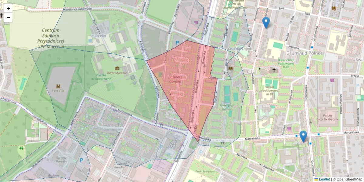 Szczegółowa mapa kodu pocztowego 60-381 z granicami, sąsiednimi kodami pocztowymi i urzędami pocztowymi