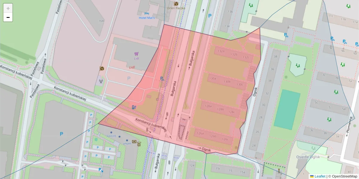 Szczegółowa mapa kodu pocztowego 60-382 z granicami, sąsiednimi kodami pocztowymi i urzędami pocztowymi