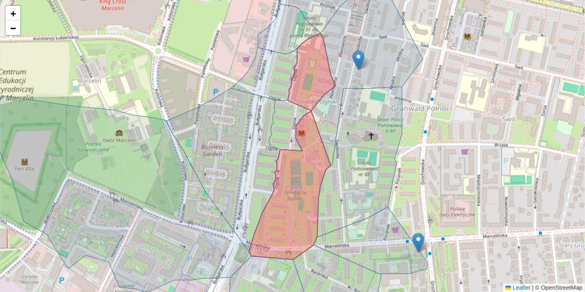 Szczegółowa mapa kodu pocztowego 60-386 z granicami, sąsiednimi kodami pocztowymi i urzędami pocztowymi