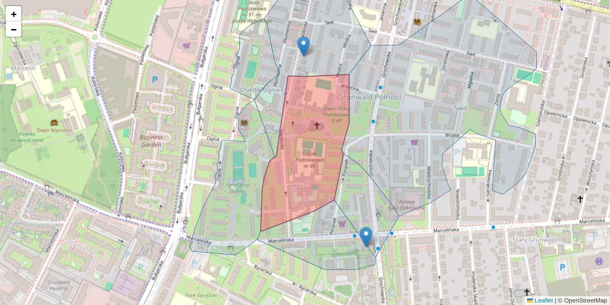 Szczegółowa mapa kodu pocztowego 60-389 z granicami, sąsiednimi kodami pocztowymi i urzędami pocztowymi