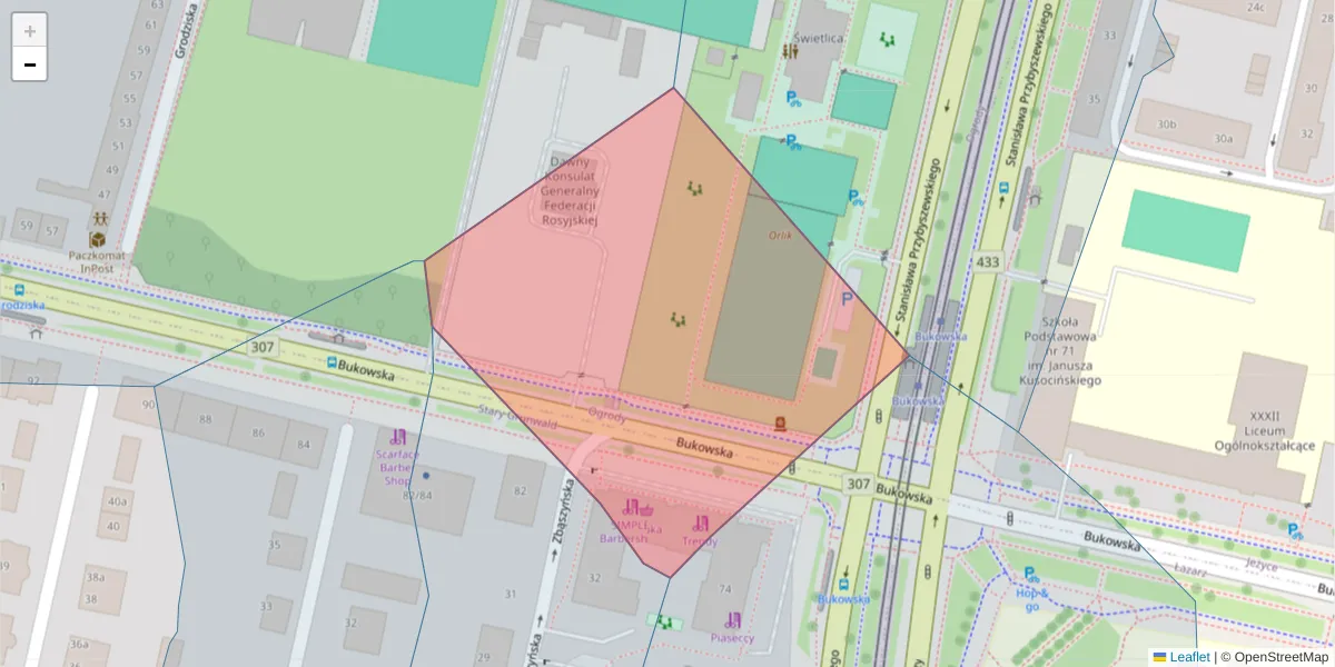 Szczegółowa mapa kodu pocztowego 60-396 z granicami, sąsiednimi kodami pocztowymi i urzędami pocztowymi