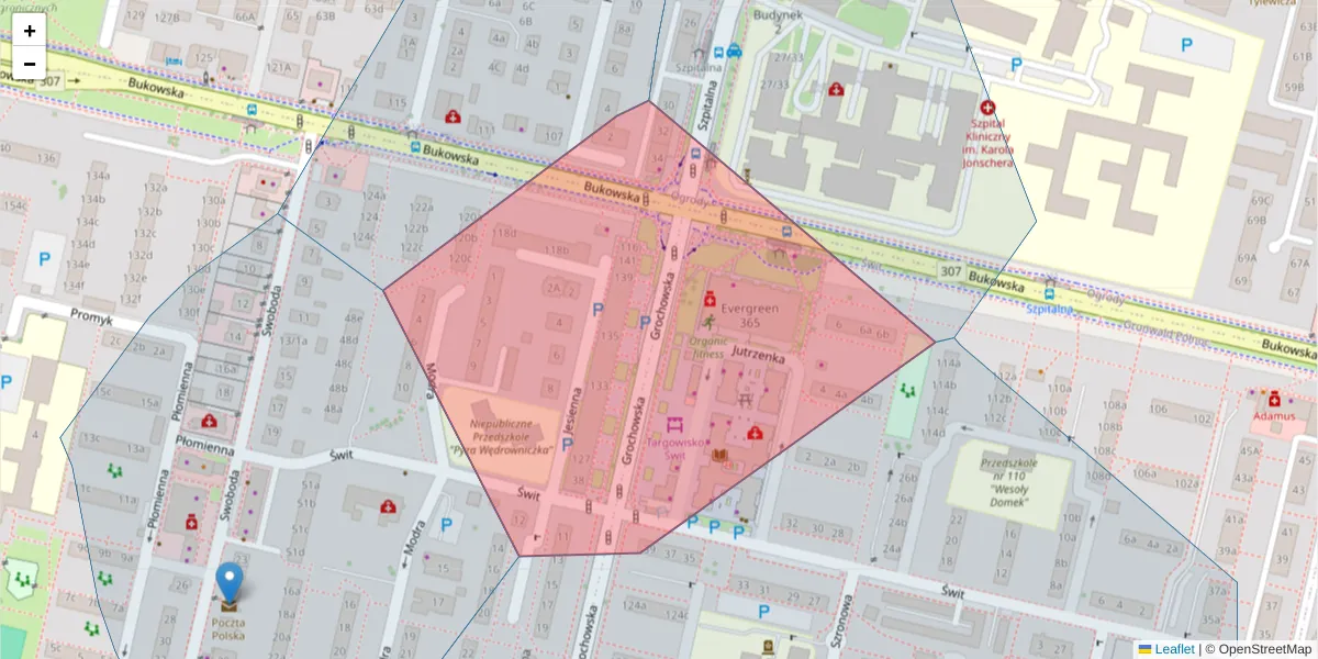 Szczegółowa mapa kodu pocztowego 60-397 z granicami, sąsiednimi kodami pocztowymi i urzędami pocztowymi